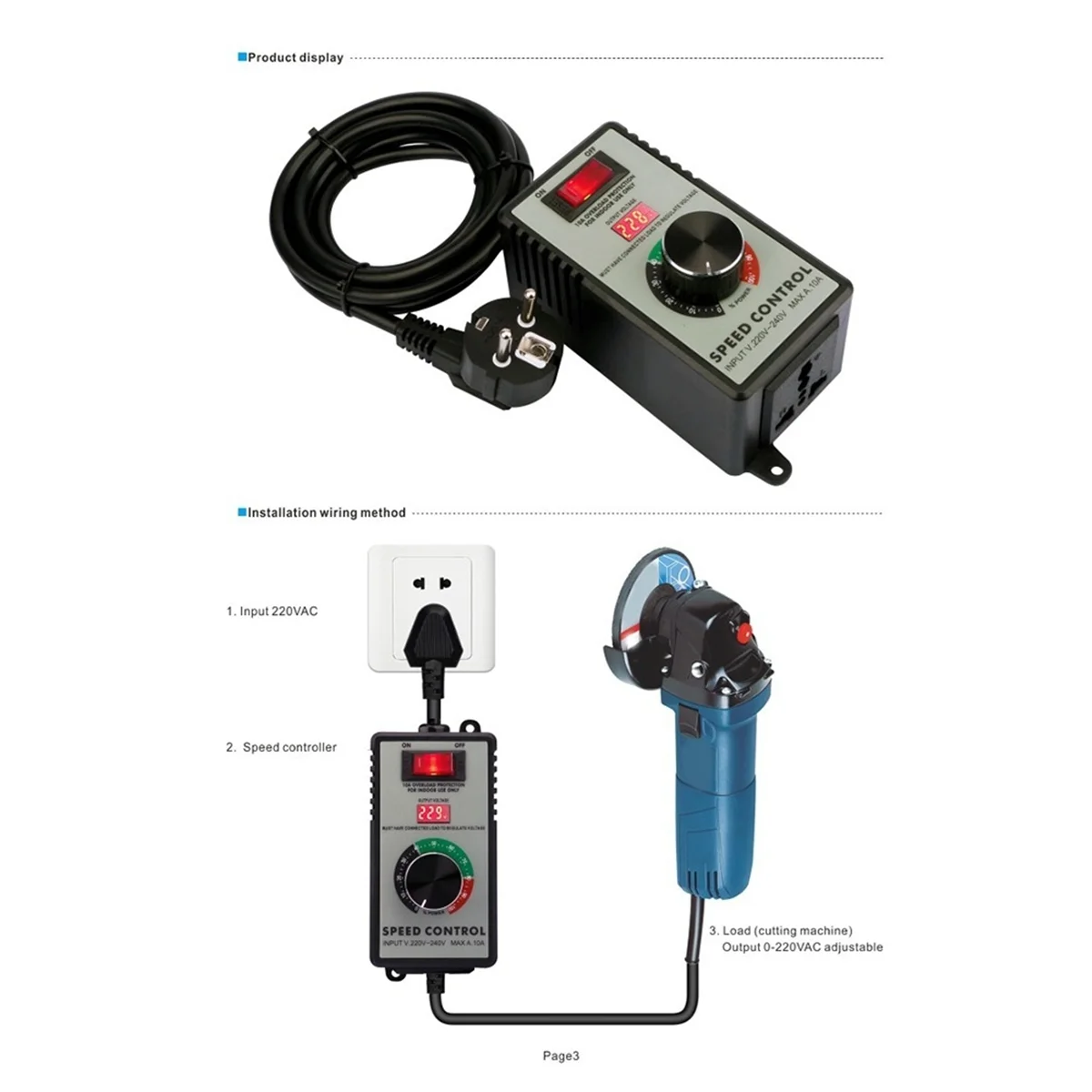 4000W Variable Voltage Regulator Grinders Controller - Speed Controller Frequency Converter EU PLUG  -T44C