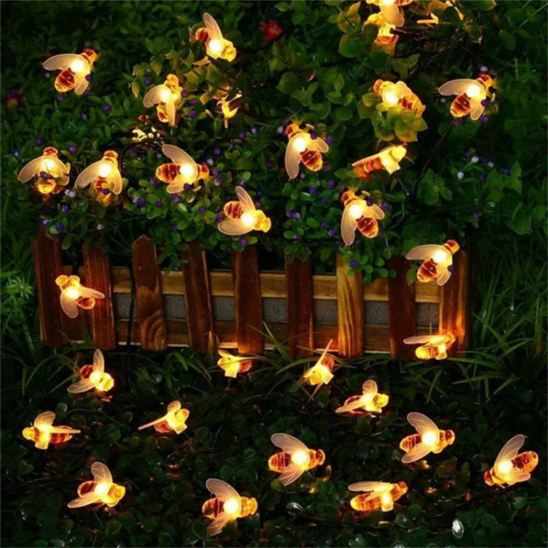 New Solar Energy Bee Lamp String Waterproof Outdoor Lamp Strip Source of Goods Festival Decorative Color Lamp Insect Lamp Strip