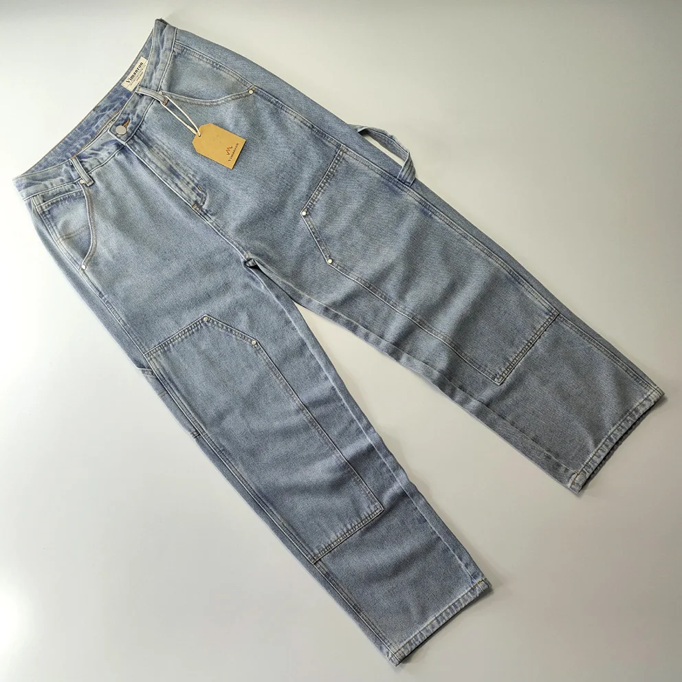 

Loose Straight Leg High Waist Waed Denim Workwear Pants for Men And Women Street Sle Hip Hop Multi ket Logging Pants