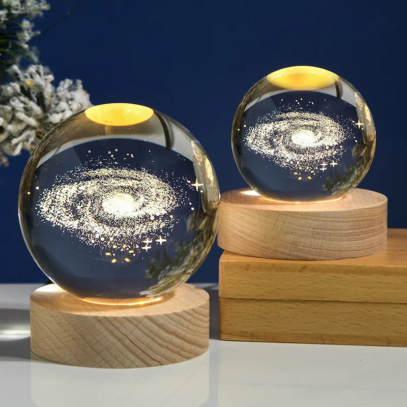 Creative 6cm 8cm Solar System Planet Crystal Ball Night Light 3D Laser Engraved Galaxy Moon LED Light Home Decorations Kids Gift