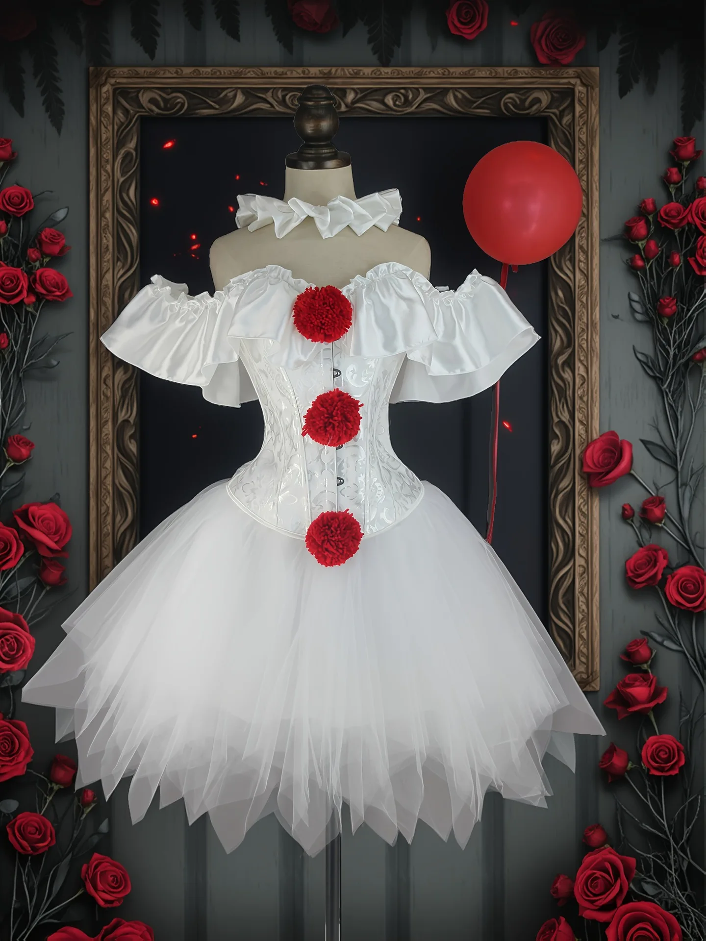 Halloween Clown Cosplay Kostüm Frauen Korsetts Anzug Mit Rock Zirkus Leistung Outfit Rolle Spielen Party Karneval Narr Kleid