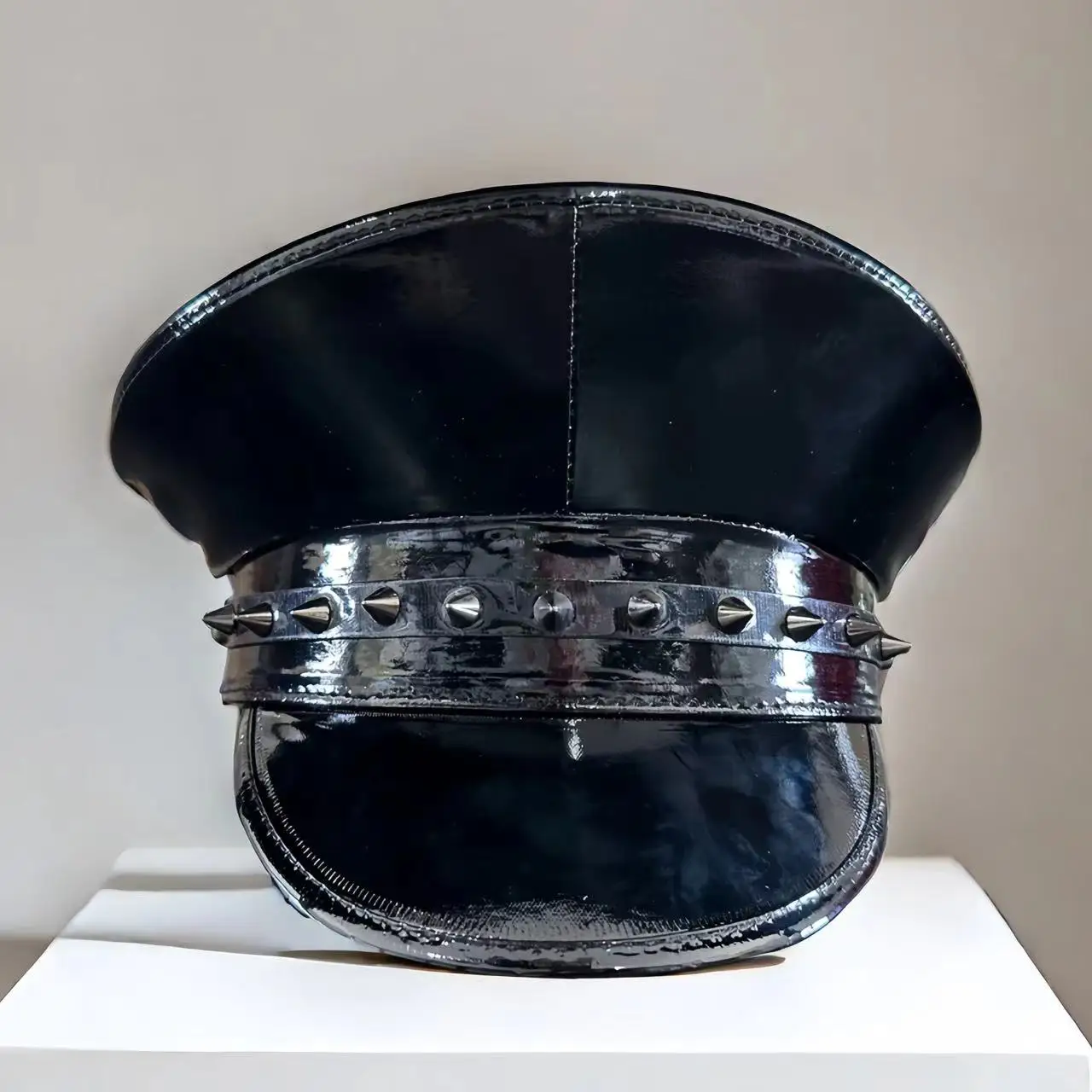 

HongLuan Red & Black Steampunk Military Goth Captain Hat , Burningman Festival Woman, Vintage Leather Military Cap for Man