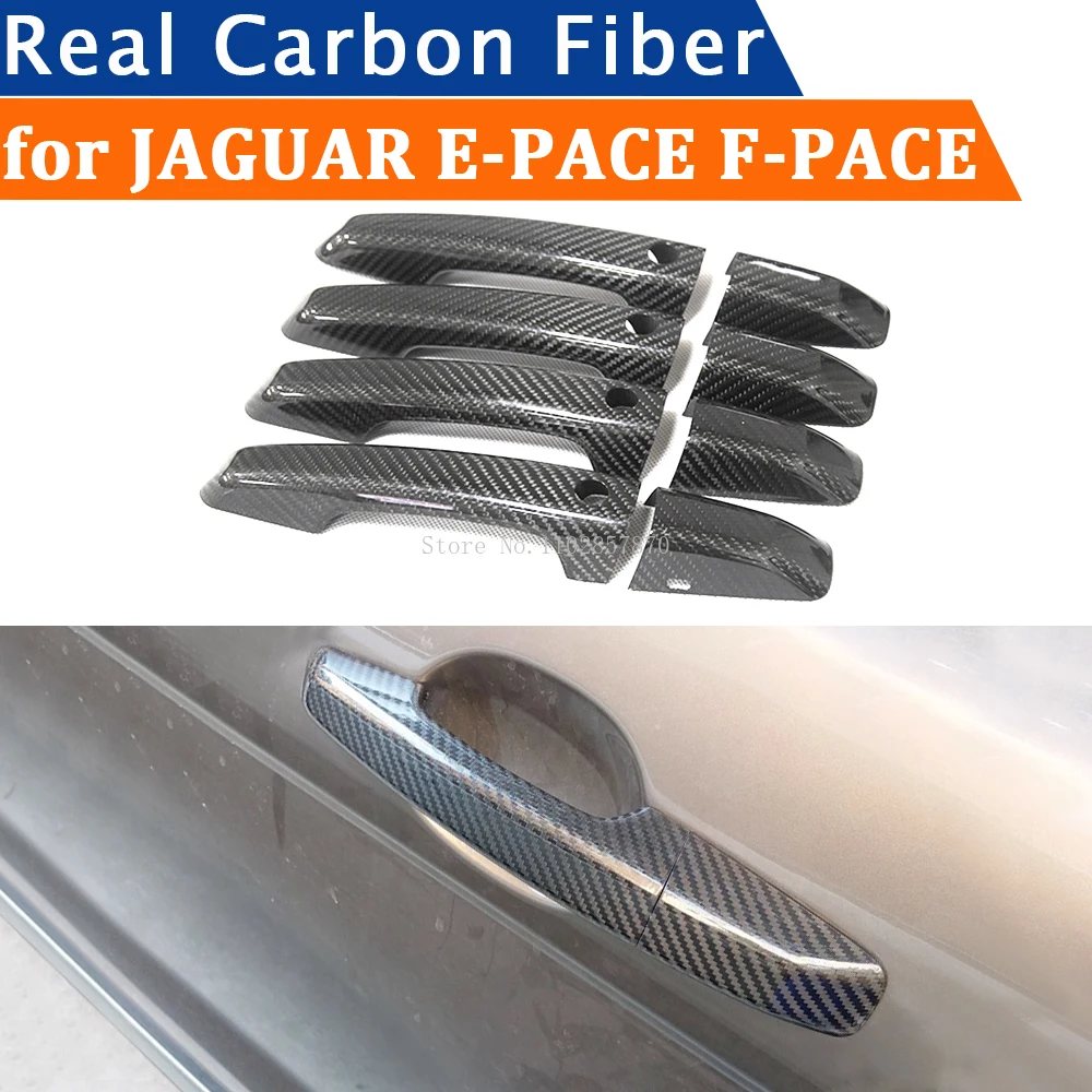 For JAGUAR E-PACE F-PACE 2016-2022 Accessories Real Carbon Fiber Door Handle Cover Frame Sticker Exterior Trim Bodykit