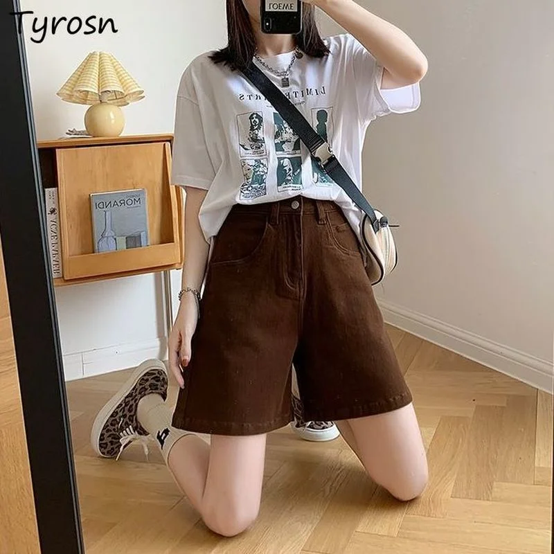 

Shorts Women Loose Daily All-match Wide Leg Summer Simple Streetwear Popular Retro Pure Korean Style Denim Trousers New Students