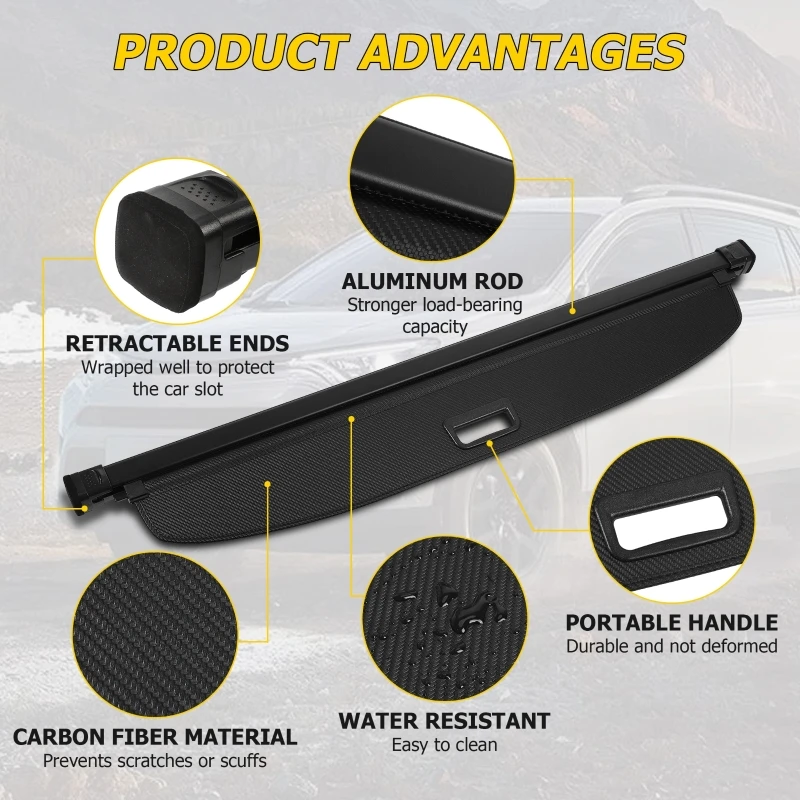 Black Retractable Cargo Cover Trunk Cover Security Shield Shade for Toyota RAV4 2019-2023