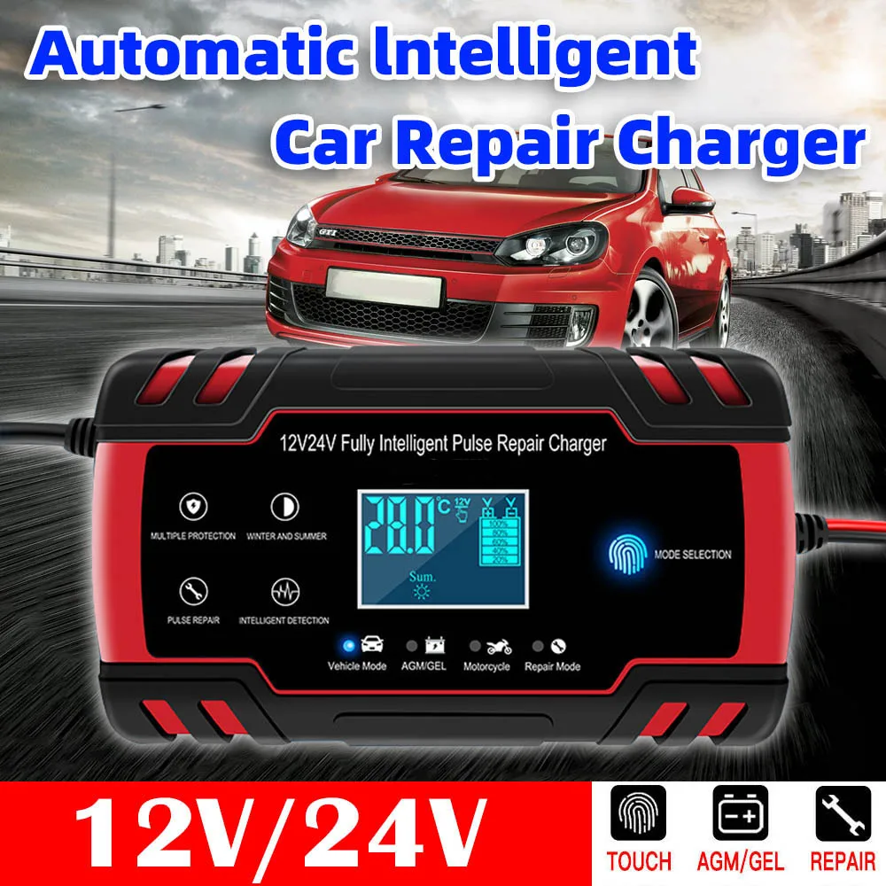 Car Battery Charger 12V/24V Full Automatic Charger Pulse Repair Battery Charger Wet/GEL/AGM Lead Acid Auto Battery Chargers