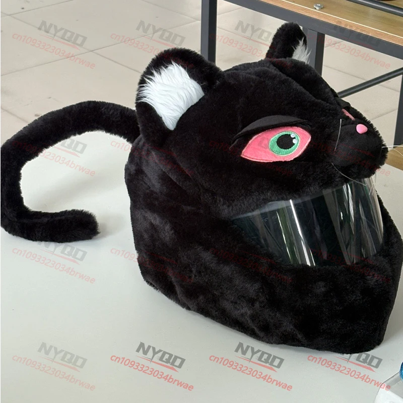 

Cartoon Plush Black Cat Helmet Cover Alien Being Fluffy Plush Motorcycle Helmet Decoration for LS2 Helmet Universal Accessories