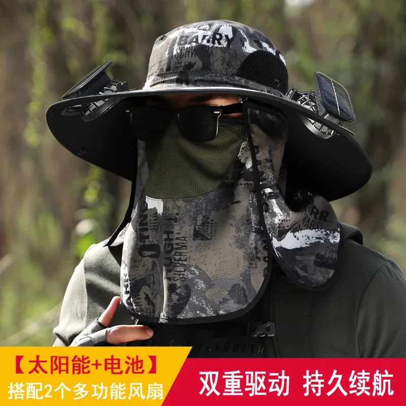 

Men's Outdoor Solar Fan Fishing Hat Lithium Battery Rechargeable Face Neck Sun Protect Casual Outdoor UV Protection Hats 4f028