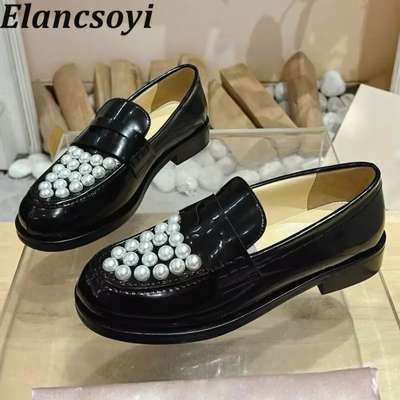 Spring Autumn Genuine Leather Lazy Loafers Women Round Toe String Bead Decor Oxfords Shoes Ladies British Style Walking Shoes