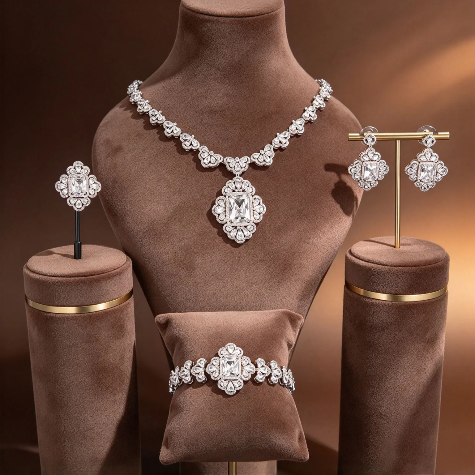 HBRIDE Vintage Elegant Necklace Earrings and Bracelet Jewelry Set for Women's Wedding Event Luxury Accessories Gift S-1304