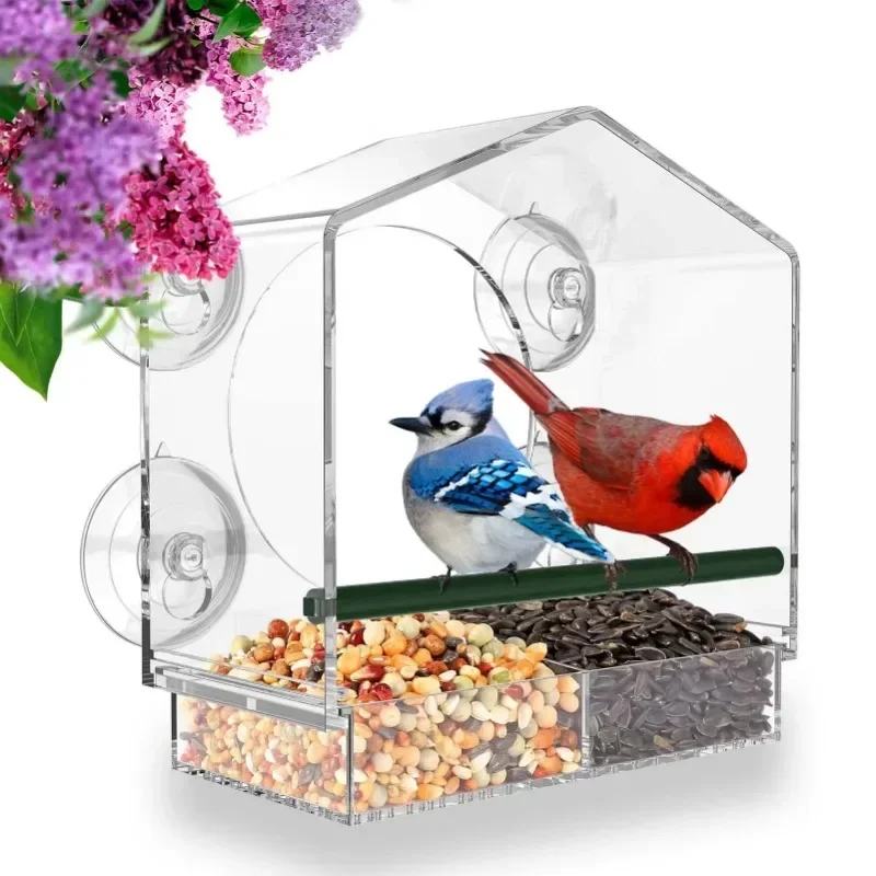 Window Type Bird Feeder, Reusable Tray, Waterproof Transparent Squirrel Food Container, Outdoor Suction Cup Installation