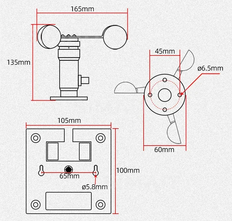 RS485 Tower Crane Wind Alarm Device Controller Wind Meter Sensor Anemometer Display Engineering
