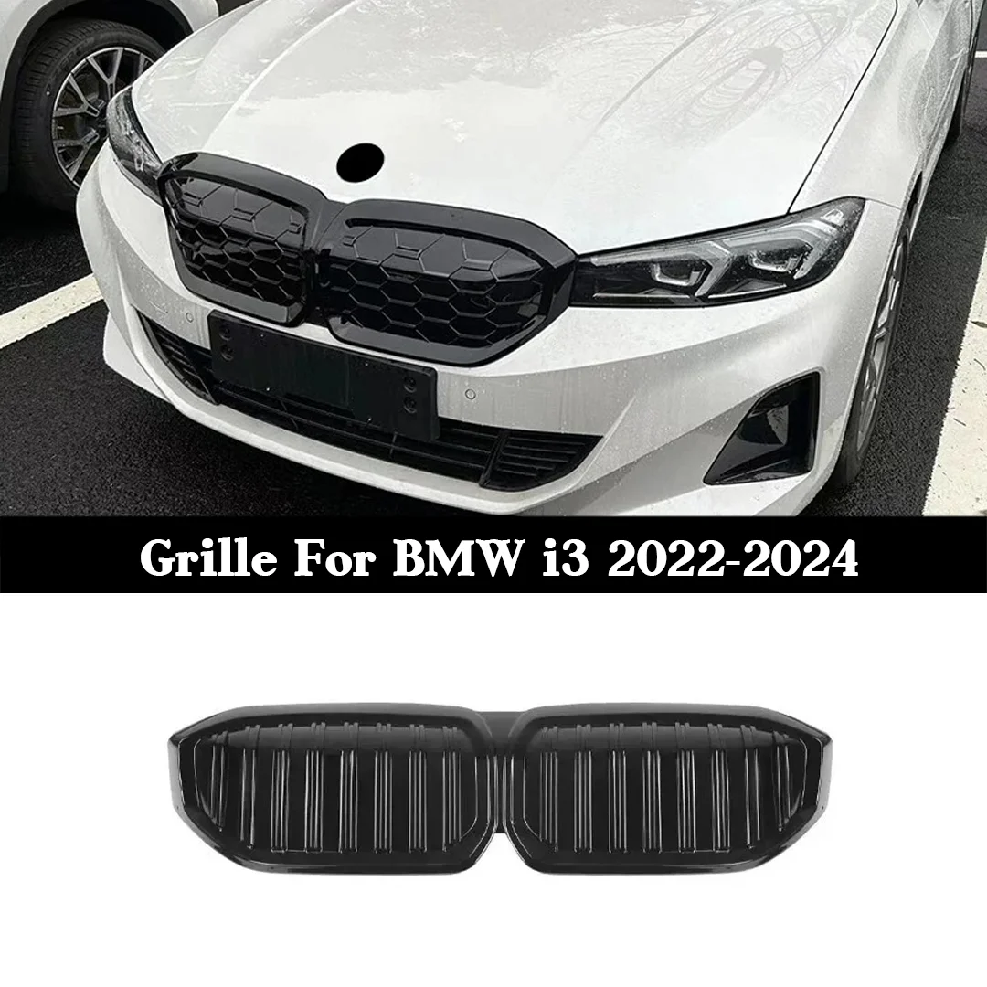 

For BMW i3 2022-2024 Front Grille Strip Sticker, Gloss Black Vertical Double Line Trim Adhesive Tape