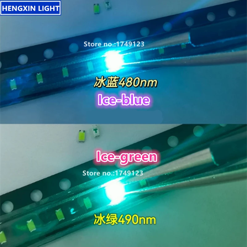 Super Bright 0603 SMD LED, Ice-green 490nm, Ice-blue 480nm, 1608 Large Chip 2Pin Light Emitting Diode