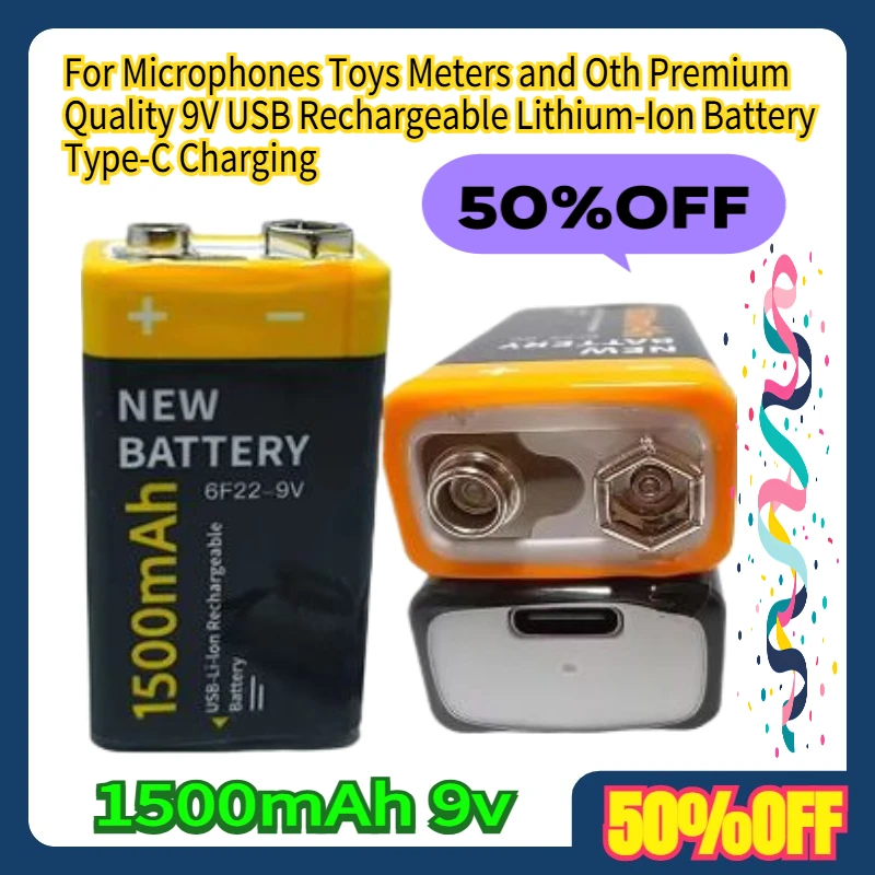 

For Microphones Toys Meters and Oth Premium Quality 9V USB Rechargeable Lithium-Ion Battery 1500mAh Type-C Charging