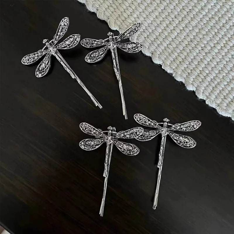 Vintage Trend Silver Color Dragonfly Hairpins Retro Elegant Side Hair Clip for Women Headwear Hair Pin Jewellery Decoration Gift