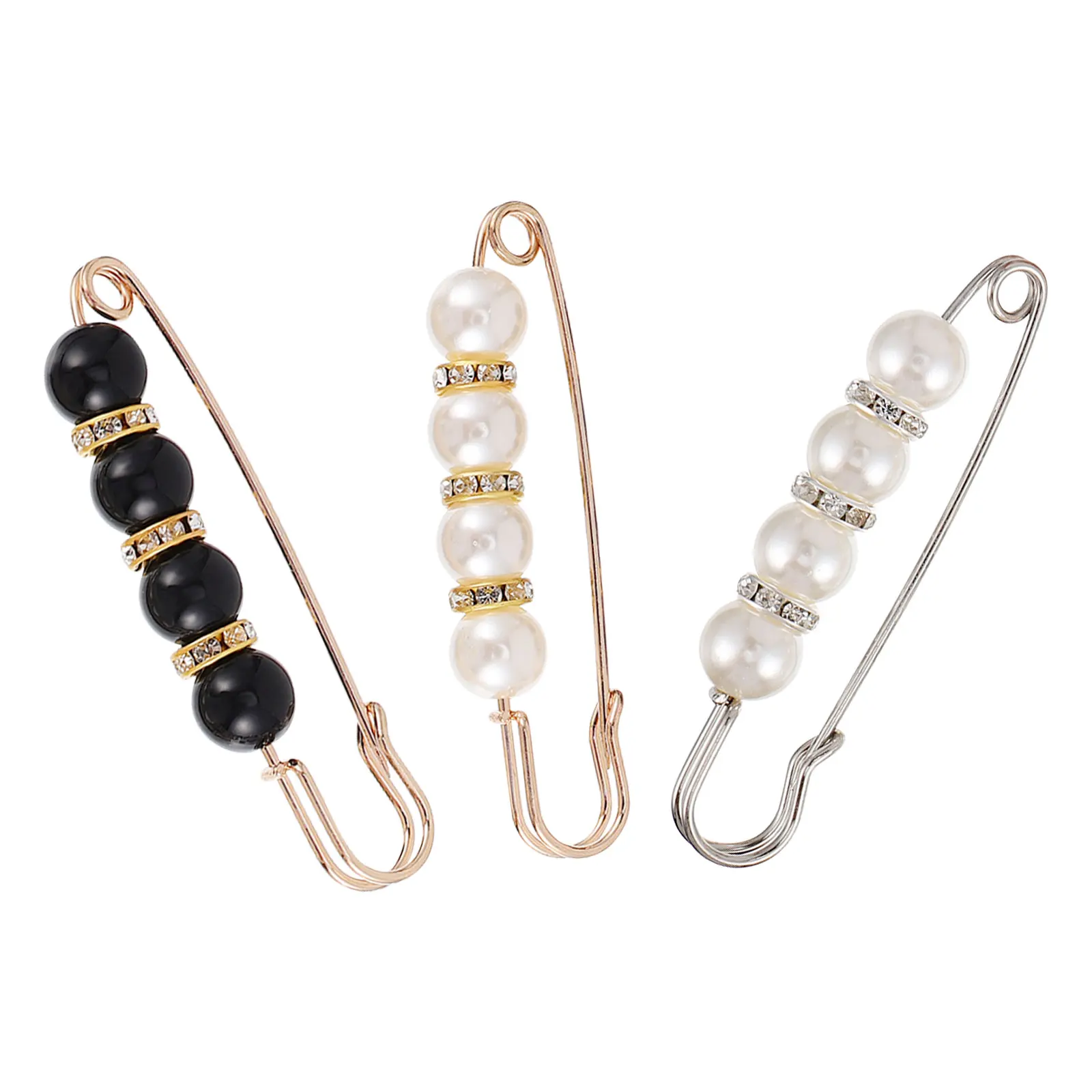 

8pcs Pearl Brooches Elegant Pins for Women Safety Lapel Cardigan Clips Decorative Rhinestones Vintage Shawl Collar Dresses