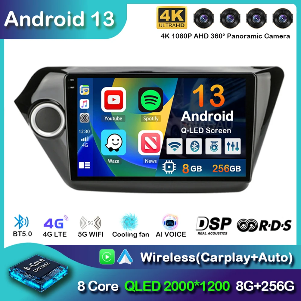 

Android 13 Carplay Auto Car Radio For Kia RIO 3 4 2011-2020 Multimedia Video Player Navigation GPS Stereo Head Unit 2din WIFI+4G