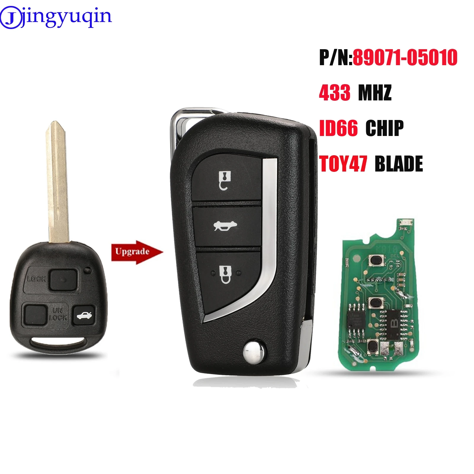 jingyuqin Upgrade Remote Car Key 434Mhz toy47 4d66 Chip For Toyota Yaris Avensis Corolla Carina ETC Control P/N:89071-05010  ...