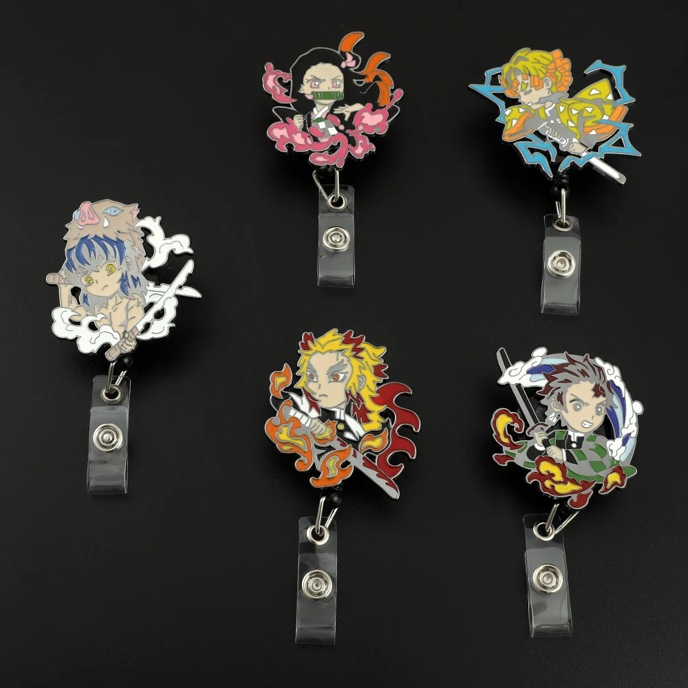 Demon Slayer Metal Brooch Jewelry Kamado Tanjirou Kamado Nezuko Agatsuma Zenitsu Reel Retractable Clip ID Card Office Supplies