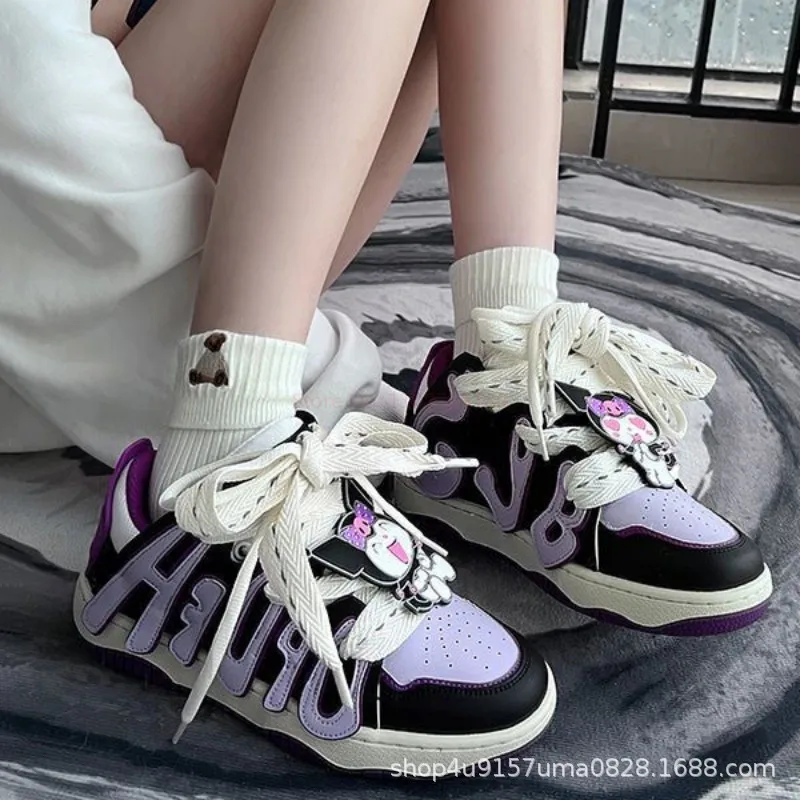 Sanrio Hello Kitty Shoes Women Luxury Sneakers Y2k New Fashion Round Toe Platform Shoes Streetwear Casual Flat Board Shoe Female