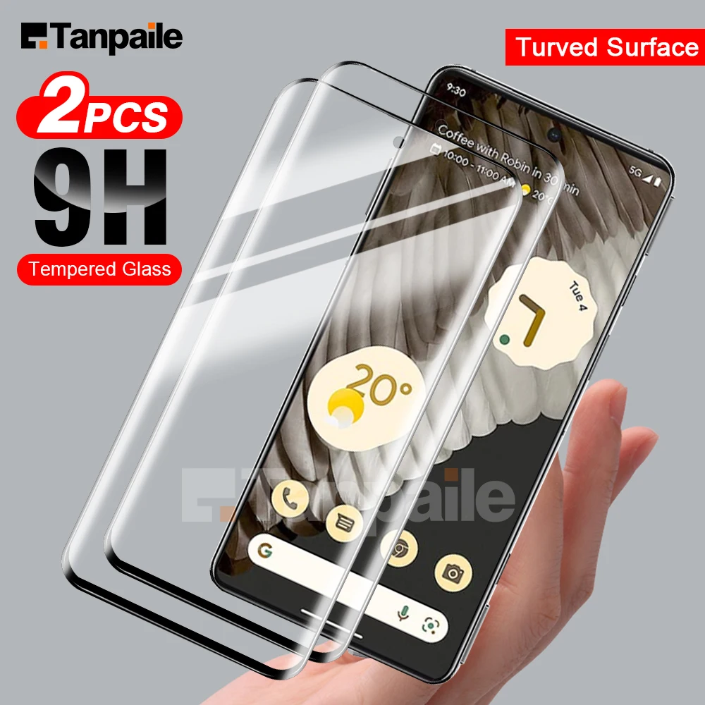 Tanpaile-2pcs Google Pixel 7 Pro واقي شاشة ذو سطح منحني من الزجاج المقسى باللون الأسود لهاتف Google Pixel 6 Pro