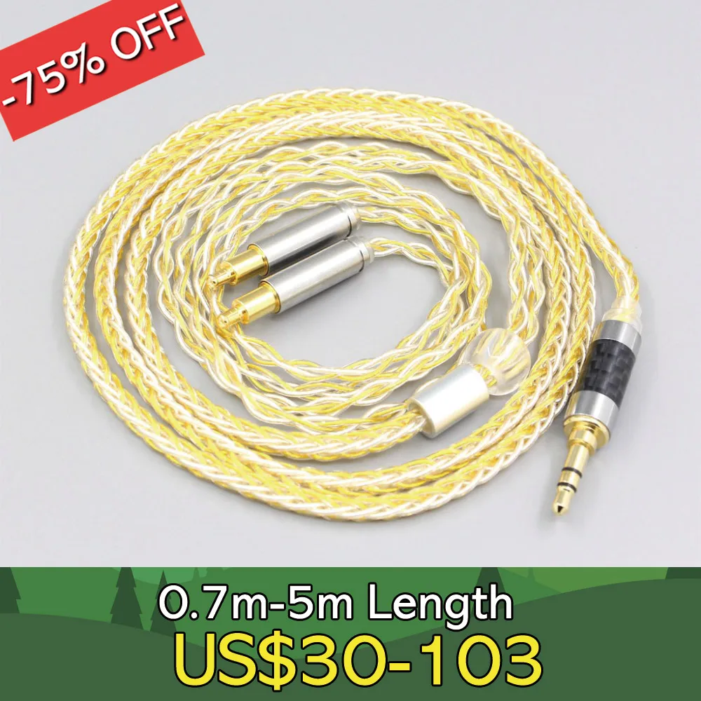 

8 Core OCC Silver Gold Plated Braided Earphone Cable For Audio Technica ATH-ADX5000 ATH-MSR7b 770H 990H A2DC LN007315