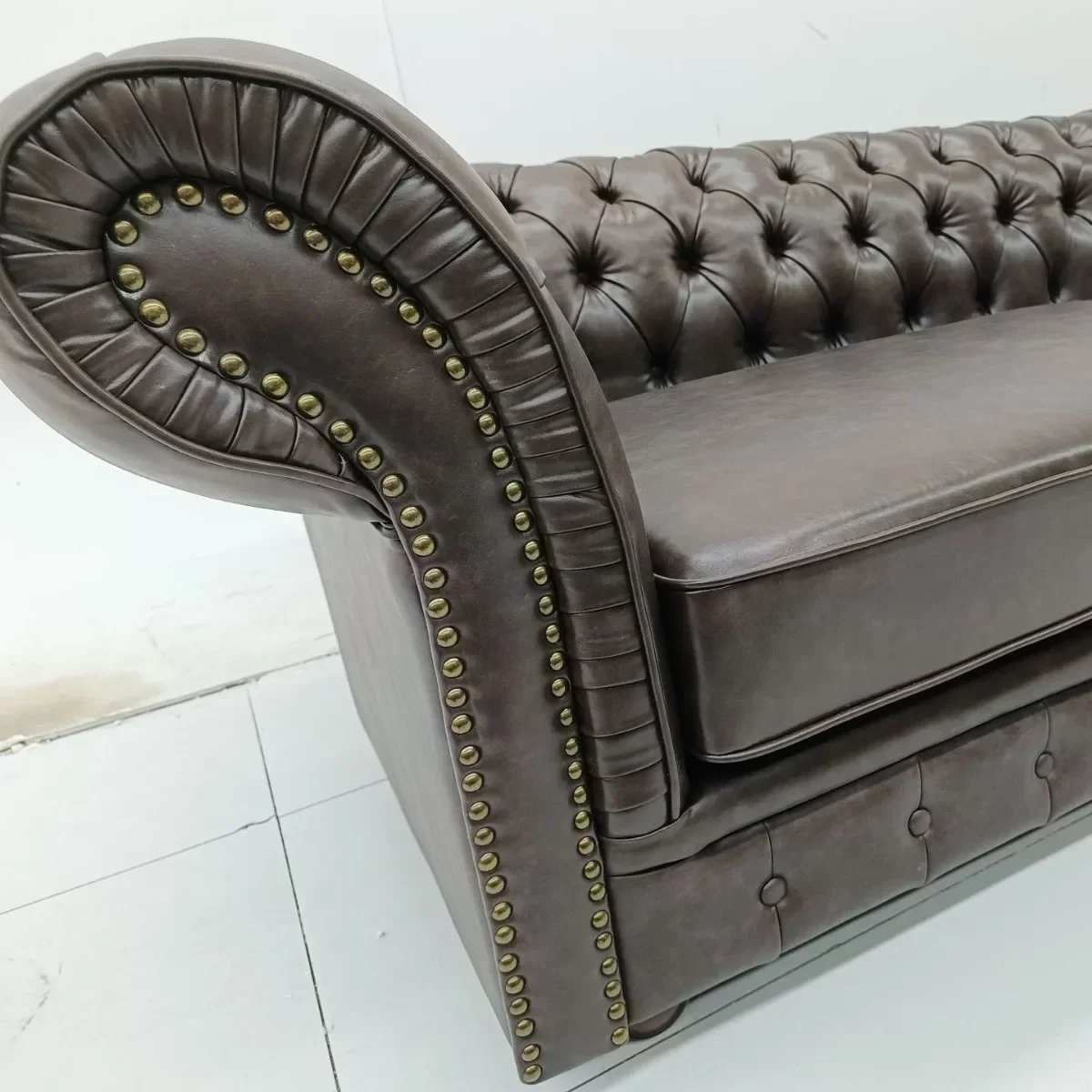 American retro leather sofa three or four people straight row oil wax leather villa living room bar first layer cowhide sofa 3