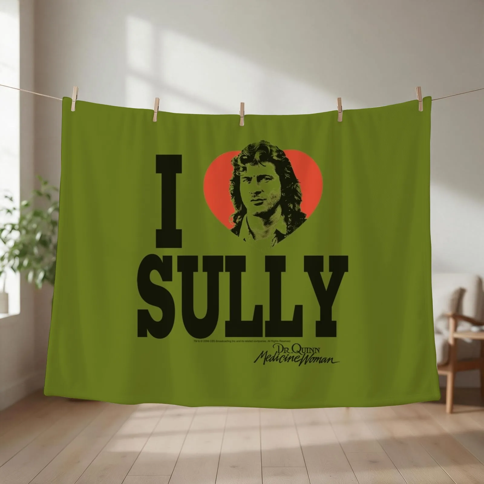 CBS228_Dr. Quinn, Medicine Woman I Heart Sully Throw Blanket couch cozy soft plush fuzzy picnic outdoor blanket