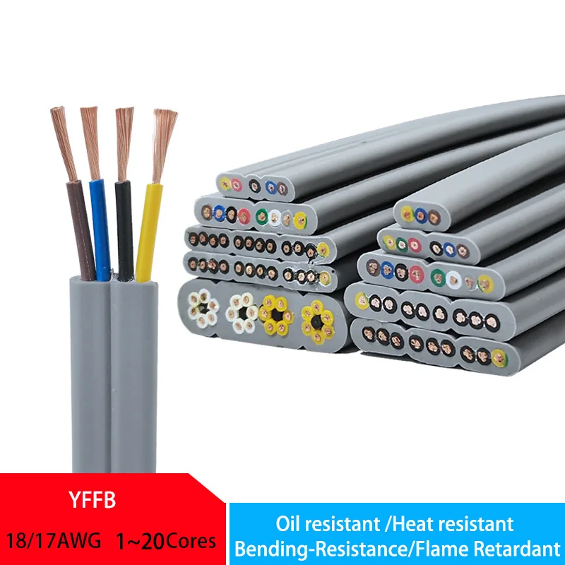 YFFB Elevator accompanying Flat Cable18 17 15Awg 2-20Core Soft,Bending, Oil-Resistant/Traveling Crane Lift Telescopic Door Cable