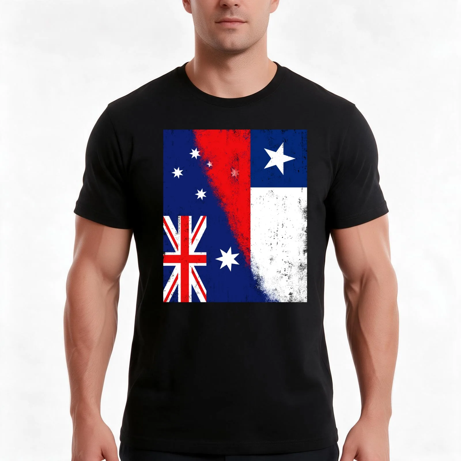 Australia and Chile, Chilean and Australian Flags, Banderas de Chile y Australia T-Shirt, Summer Casual Cotton Tee, 100% Cotton