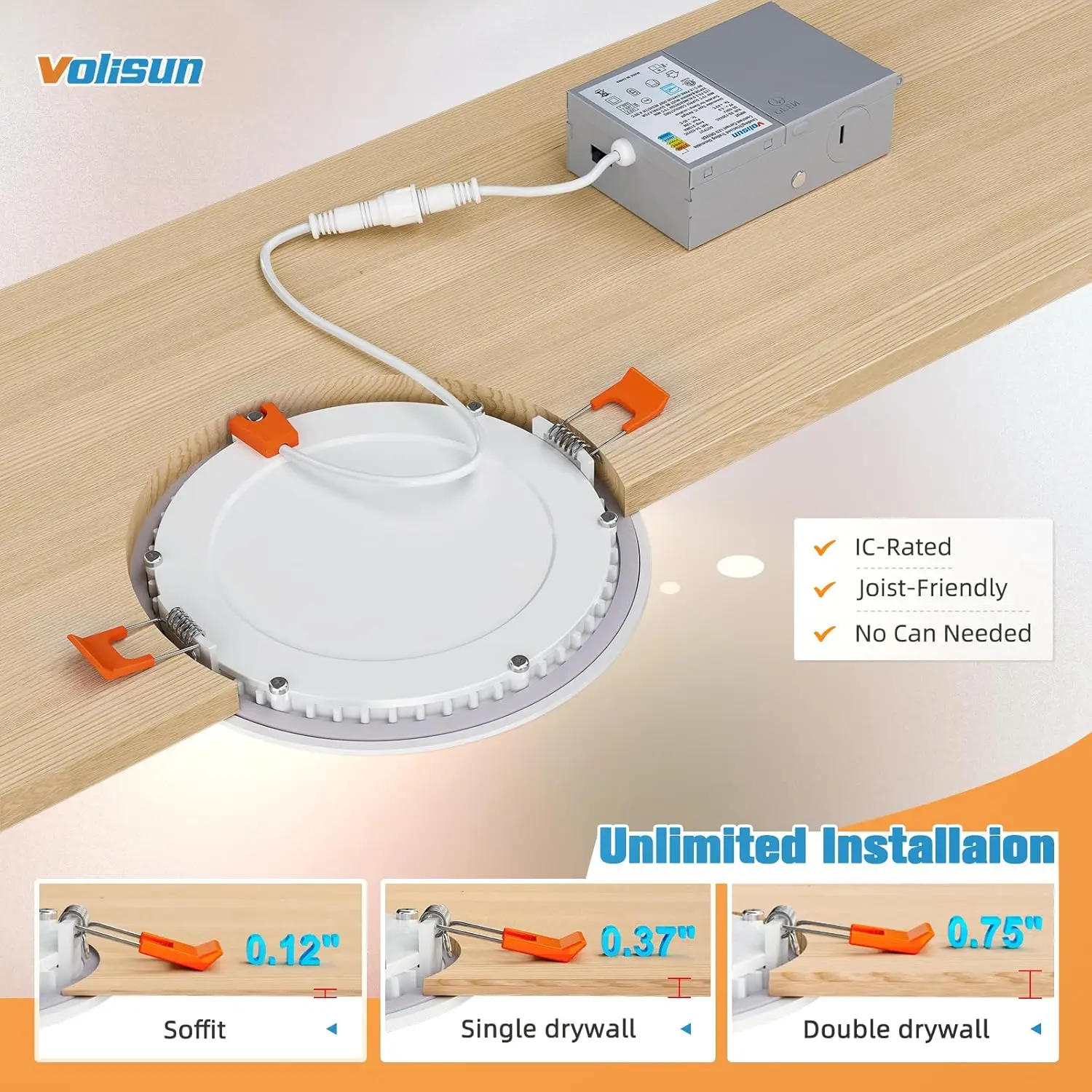 Volisun 24 팩 6 인치 매입형 조명, 5Cct 초박형 LED 매입형 조명, 정션 박스 포함, 2700K-5000K 선택 가능