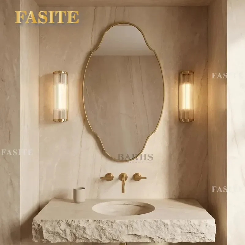 For American Retro Irregular Makeup Mirror Metal Wall Mounted Vanity Mirror Creative Bedroom Dresser Bathroom Decor Ins Style