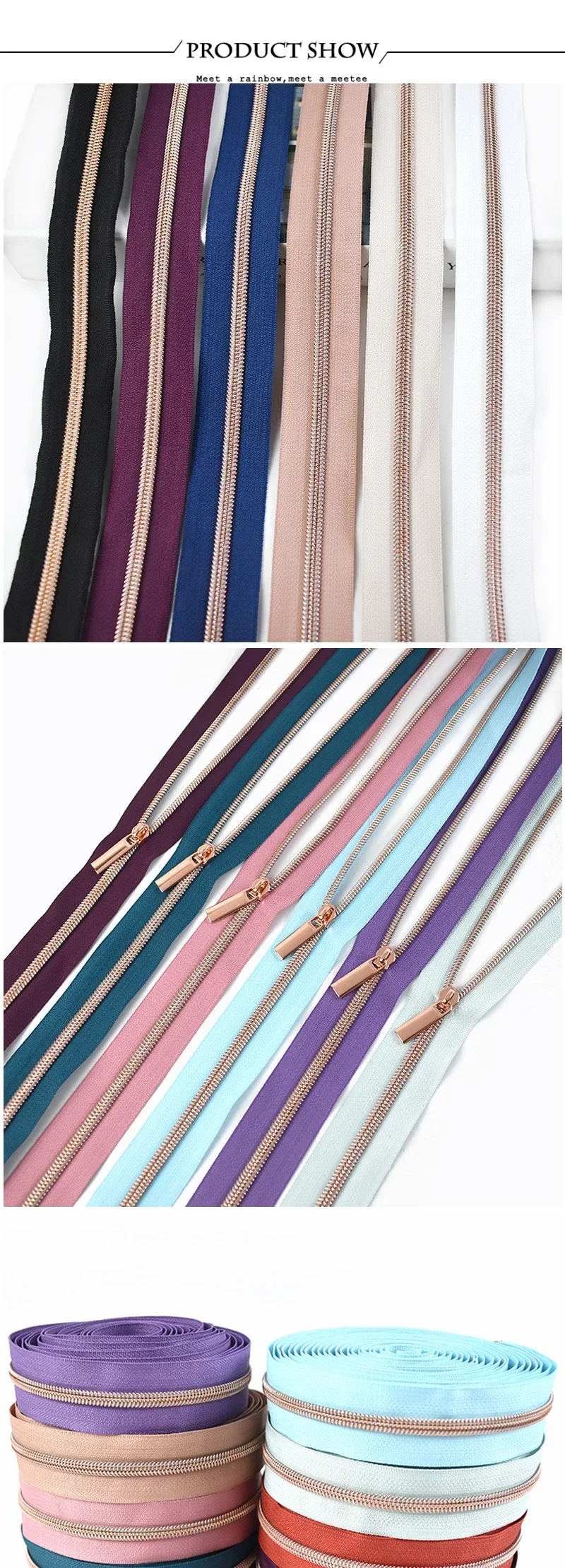 2/4/5/8/10 Meter # Langes Nylon-Reißverschlussband, Roségold-Zähne, Reißverschlüsse, Schieberegler für die Reparatur von Taschen, DIY-Nähzubehör – Detail 9