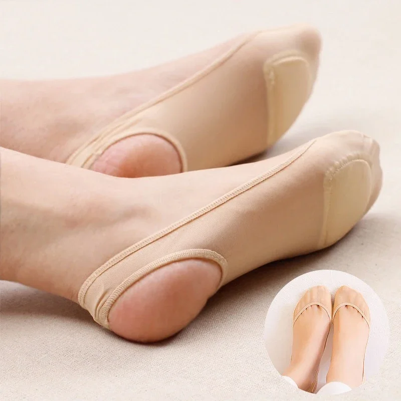 Ultra-Thin Invisible Boat Socks Women Summer Silicone Non-Slip Socks for High Heels Shoes Ice Silk Half-Palm Suspender