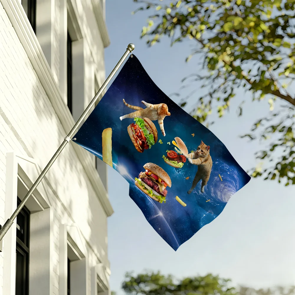 Cosmic Cat Chase Meme flag For Living Room Home Dorm Decor Wall Outdoor Camping Party Banner Gifts