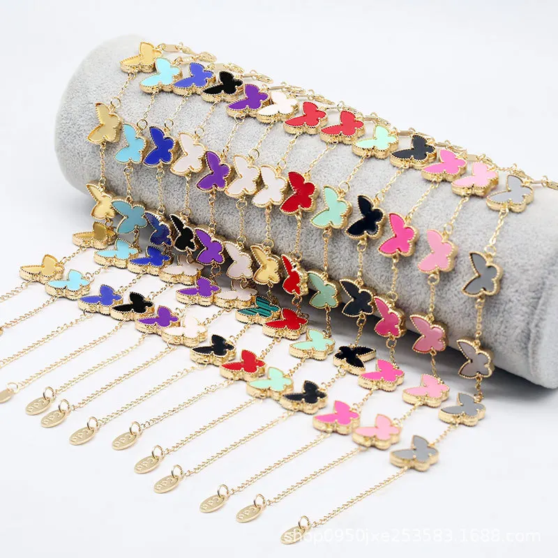 Butterfly Charm Bracelet for Women Teen Girls Gold Green Red Black Blue Color Chain Jewelry Aesthetic Bracelets 2024 Trend