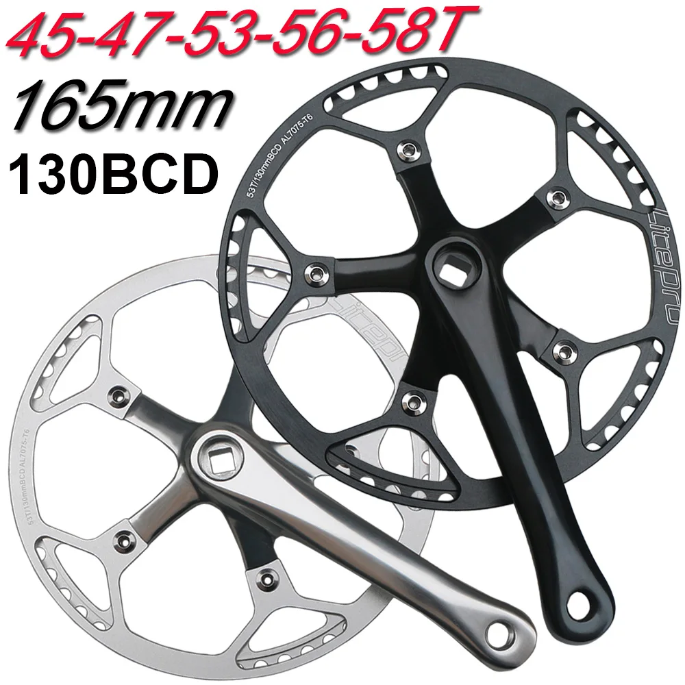 Litepro 165mm 130BCD Bicycle Crankset Integrated Single Chainwheel Crank Arm 45T 47T 53T 56T 58T MTB Road Bikes Chainring Tooth