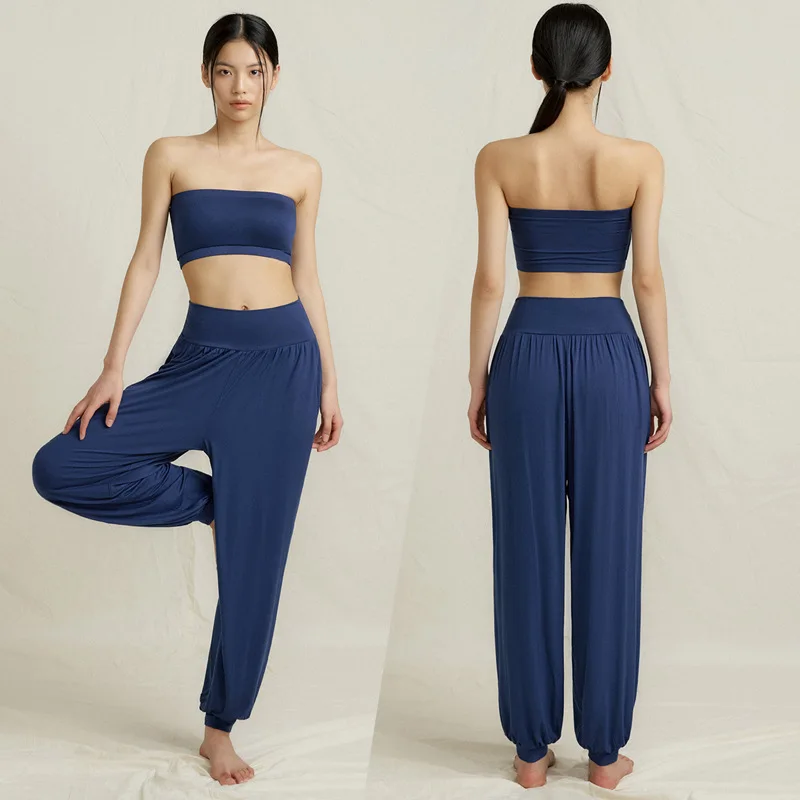 

LEOSOX 2 шт. Женский комплект для йоги: повседневные свободные брюки для йоги, спортивный бюстгальтер, одежда для фитнеса, танцев и тренировок