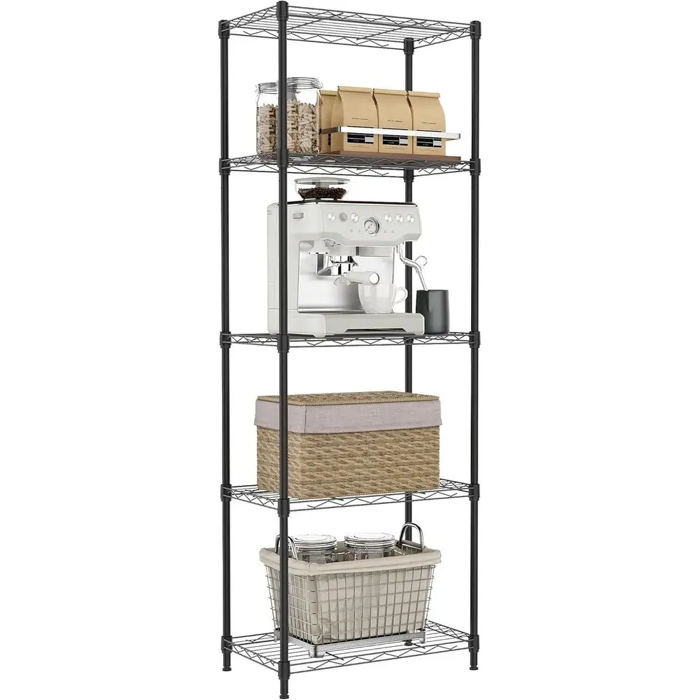 

5 Tier Metal Wire Shel Unit, Black Storage Rack Organizer for Kitchen, Bedroom, Living Room, Laundry Room
