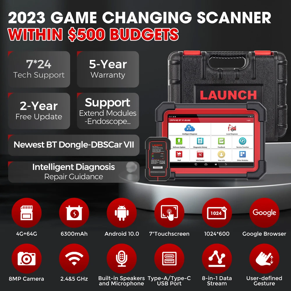 NEW LAUNCH X431 CRP919E BT OBD2 Scanner,Bidirectional Scan Tool,added CAN FD/DoIP,OE-Level All System Diagnostic,with BT adapter