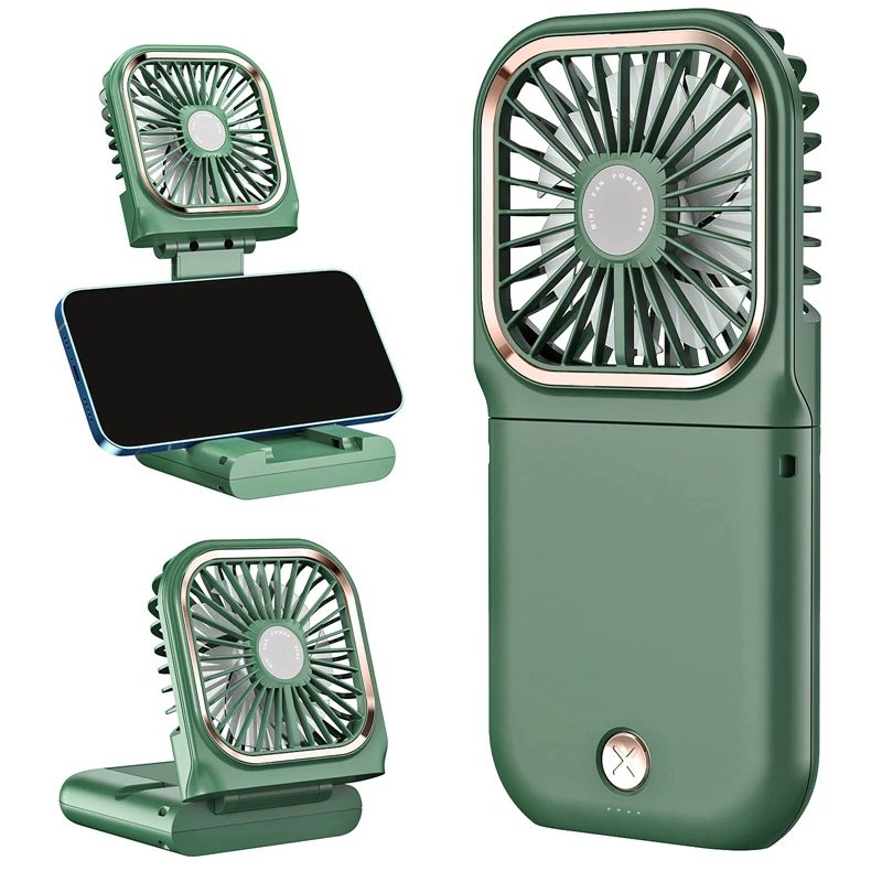 Ventilador portátil de mano 5 en 1, recargable por USB miniventilador plegable, Banco de energía de 3000 Mah, 3 velocidades, ventilador de refrigeración colgante para el cuello