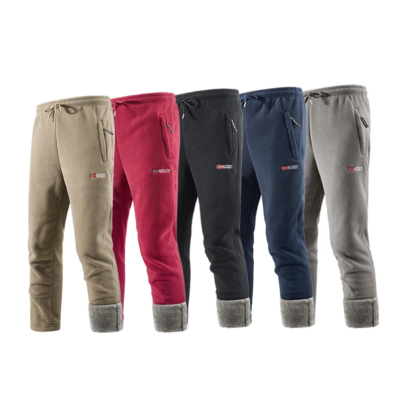 

Winter New Warm And Casual Fleece Pants Men's Fitness Jogging Pants Solid Color Lambskin Outdoor Hiking Straight Leg Pants