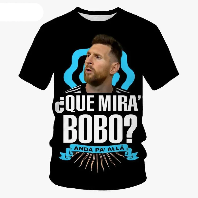 Nuevo verano Messi mismo estilo Que Mira Bobo 3D camiseta Tops Unisex blanco y negro moda pantalón corto Casual Camiseta de manga Venta caliente