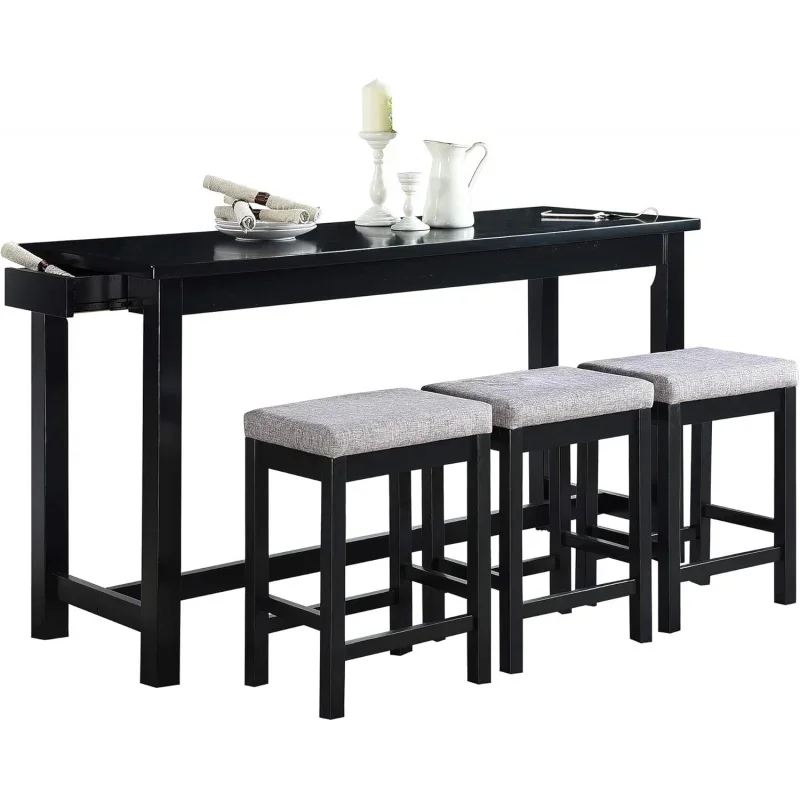 4-Piece Counter Height Dinette Set, Black