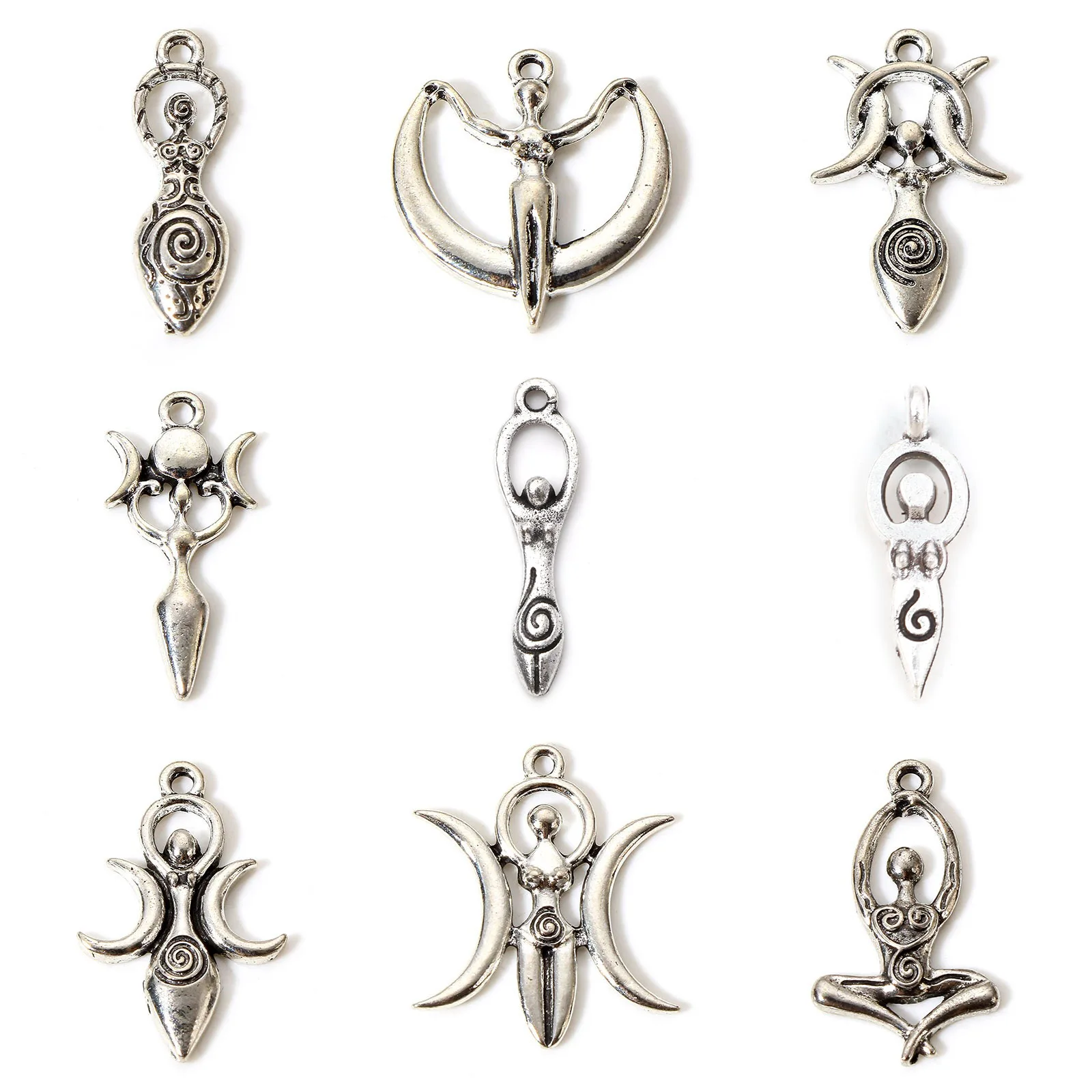 10 PCs Zinc Based Alloy Mother's Day Charms Antique Silver Color Venus Of Willendorf Fertility Goddess Pregnancy Moon Pendants