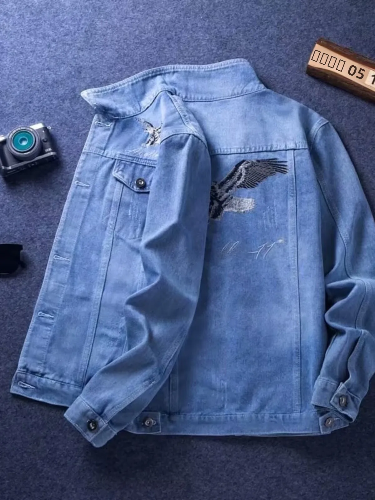 

Sli Loose Men's Denim Jaet with Embroidery Trendy Casual Top for Spring Autumn Season Korean Version Haome Outerwear