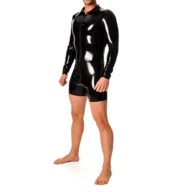 

Latex Catsuit Long Sleeves Leotard With Front Crotch Zipper Rubber Clothing Bodysuit For Men