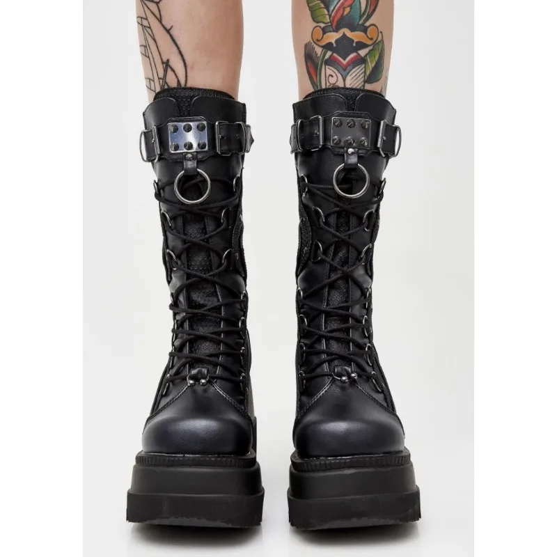 Women High Boots Cosplay Mid-calf Boots High Platform Wedges Boots 2023 Autumn Winter New Designer Gothic Shoes for Women Botas