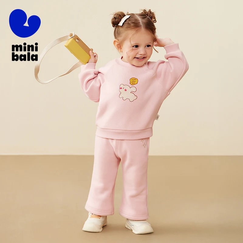 طقم ميني بالا للفتيات مكون من قطعتين لشتاء 2025، هوديي وسروال قطني جديد قابل للتمدد #5